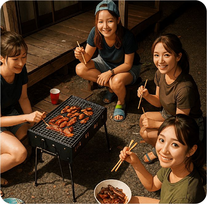 庭でBBQを楽しむ様子