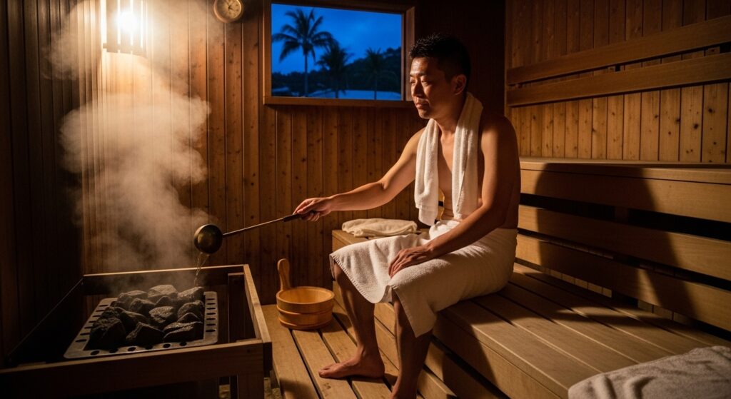 【子連れ沖縄旅行・パパのサウナ時間】寝かしつけ後にそっとととのう貸切サウナ付き古民家かめたろうやー