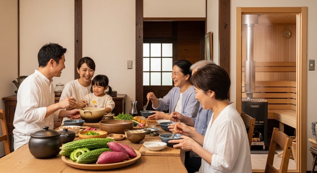 【サウナ飯・沖縄家族旅】キッチン付き古民家かめたろうやーで楽しむ"子どもと作るサウナ飯の夜"