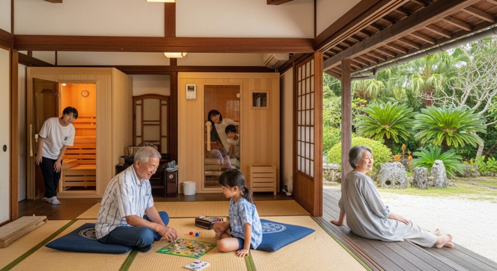 【三世代旅行・サウナ沖縄】祖父母・パパママ・孫がそれぞれのペースで楽しめるかめたろうやーステイ