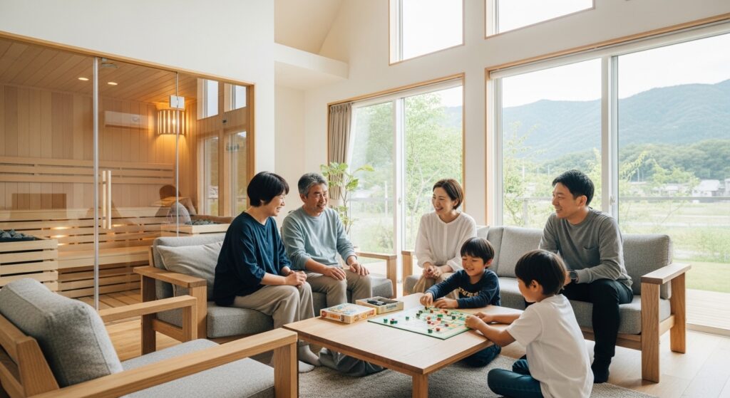 【三世代旅行・沖縄】ホテルよりサウナ付き一棟貸し民泊を選ぶ理由｜かめたろうやーのリビングとサウナが決め手